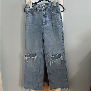 Zara Light Wash Distressed Wide Leg Jeans Sz 4
